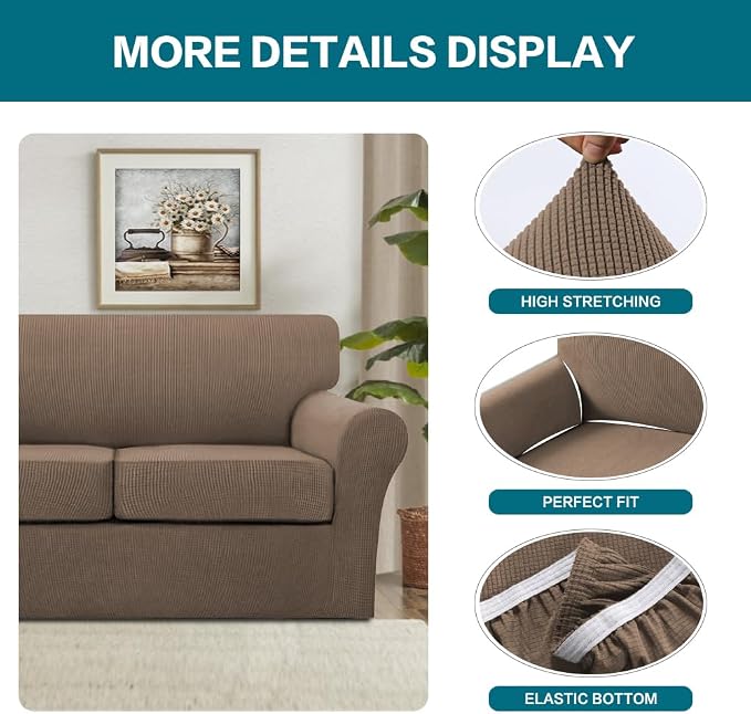 Turquoize 3 Piece Sofa Covers for 2 Cushion Couch Sofa Slipcover Soft Couch - Image 4
