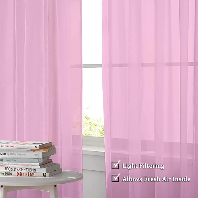 OWENIE Sheer Pink Curtains, Sheer Curtains 84 inch Length 2 Panels Set - Image 3