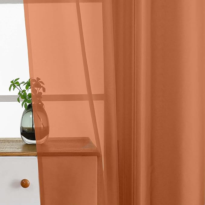 Orange Sheer Curtains Tier 30 Inches Length 2 Panels Set, Light Filtering - Image 4