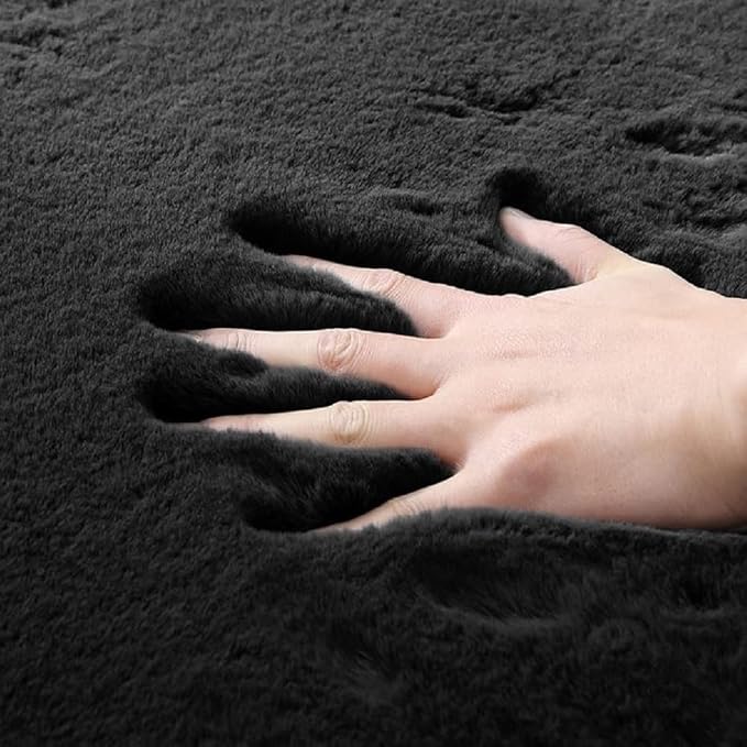 ORINOVA Black Fluffy Rug for Bedroom Shag Rug Washable Carpet Faux Rabbit Fur - Image 5