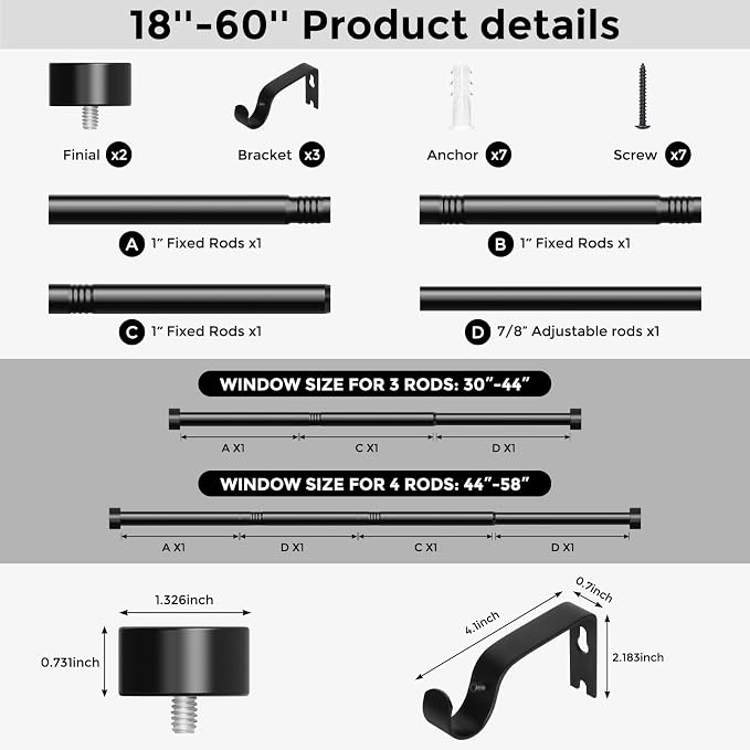 VOIIY Curtain Rods for Windows 28 to 48 Inch, Modern Adjustable Heavy Duty - Image 9