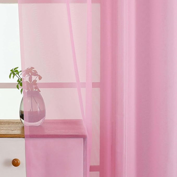 Light Pink Small Sheer Curtains Tier 24 Inches Length 2 Pieces, Light Filtering - Image 4