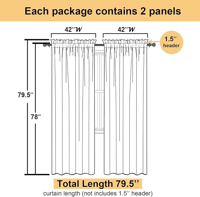 Lecloud Gold Sheer Curtains 78 Inches Long 2 Panels, Breathable Solid Voile - Image 3