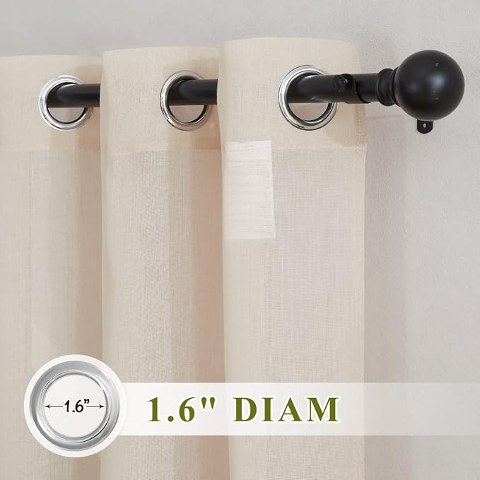 NICETOWN Beige Linen Sheer 48 inch Curtains, Grommet Flax Semi Sheer Linen - Image 2