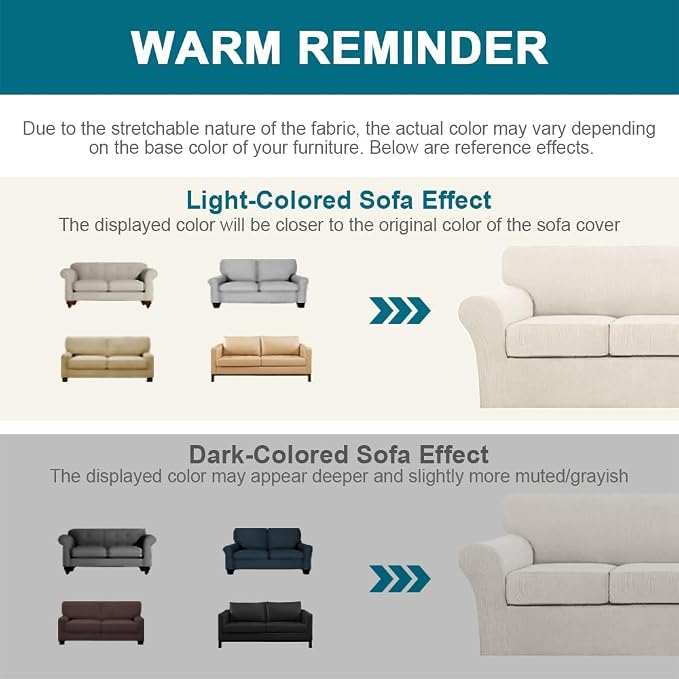 Turquoize 3 Piece Sofa Covers for 2 Cushion Couch Loveseat Slipcover Soft Couch - Image 6