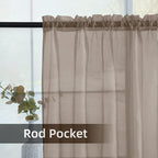 youleyar Solid Sheer Rod Pocket Curtain Voile Draperies 2 Panels White Beige - Image 3