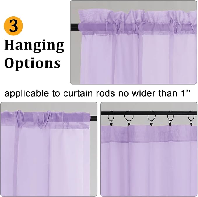 Gwine Lilac Sheer Curtains 96 Inches Long 2 Panels, Elegant Window Treatments - Image 4