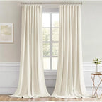 MIULEE Beige White Back Tab Blackout Curtains 120 Inch Long 2 Panels Set - Image 9