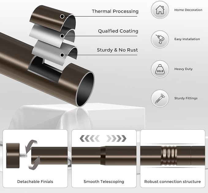 VOIIY Bronze Curtain Rods for Windows 28 to 48 Inch, Size:30-60 Inch, Antique - Image 7