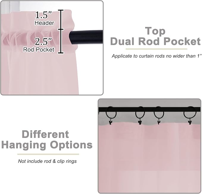 Blush Sheer Curtains for Bedroom Living Room 96 Inches Long 2 Panels, Modern - Image 4