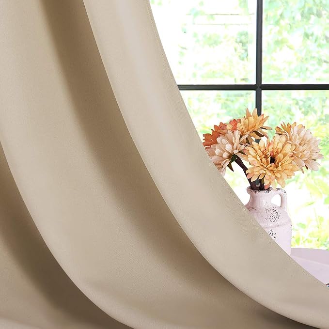 NICETOWN Blackout Farmhouse Curtains, Biscotti Beige, 34 by 80 Inch, Thermal - Image 6