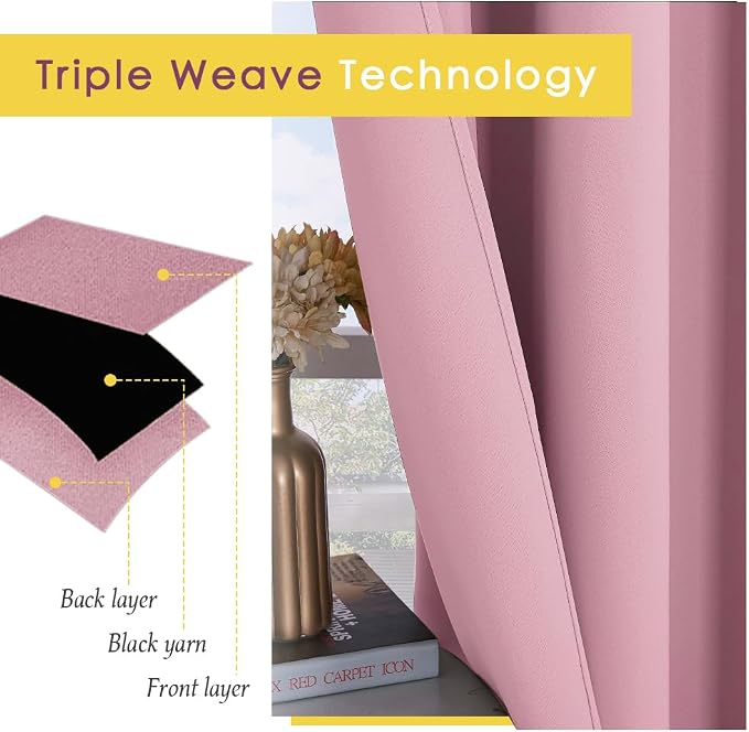 NICETOWN Blackout Curtains for Bedroom, Rouge Pink, 42 W by 80 L, Thermal - Image 3