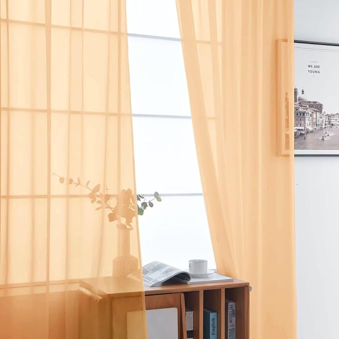 SpaceDresser Basic Rod Pocket Sheer Voile Window Curtain Panels Beige 1 Pair 2 - Image 3