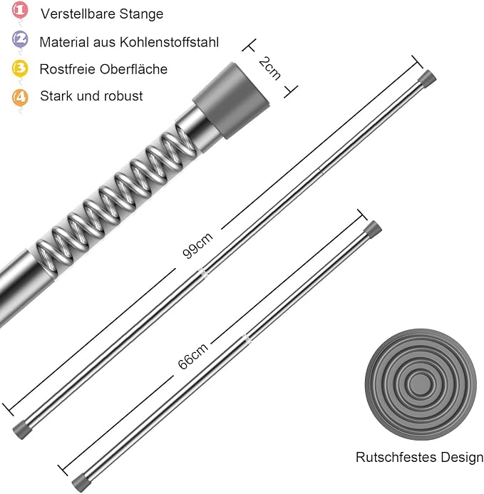 AIZESI 2pcs Spring Tension Rods Adjustable 26 to 39 inch Tension Curtain Rod - Image 4