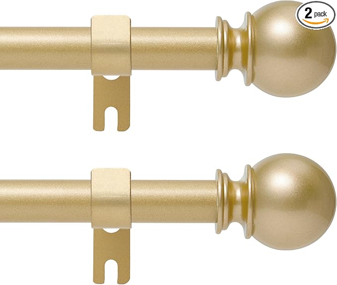 Gold Curtain Rod for Windows 28 to 48 Inch, 2 Pack 5/8 Inch Diameter Adjustable by Poskena