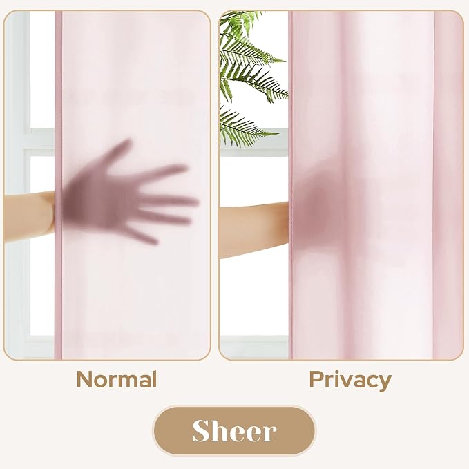HOMEIDEAS Non-See-Through Light Pink Privacy Sheer Curtains, 52 X 96 Inches - Image 3