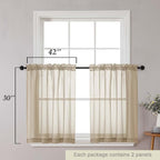 Taupe Kitchen Curtains 30 Inch Length Tier 2 PCS, Solid Soft Airy Half Curtains - Image 2