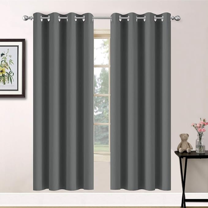Yakamok Dark Grey Blackout Curtains, Grommet Thermal Insulated Room Darkening by Yakamok
