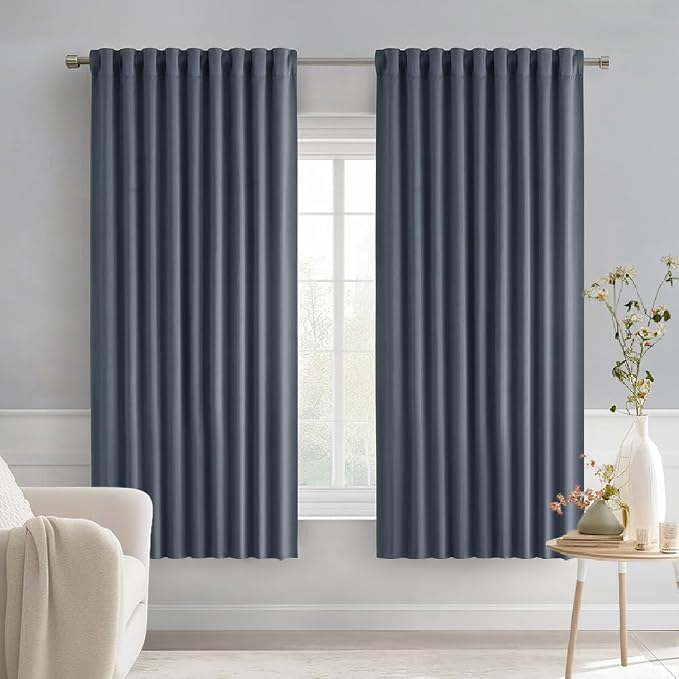 MIULEE Stone Blue Back Tab Blackout Curtains 63 Inch Length 2 Panels Set by MIULEE