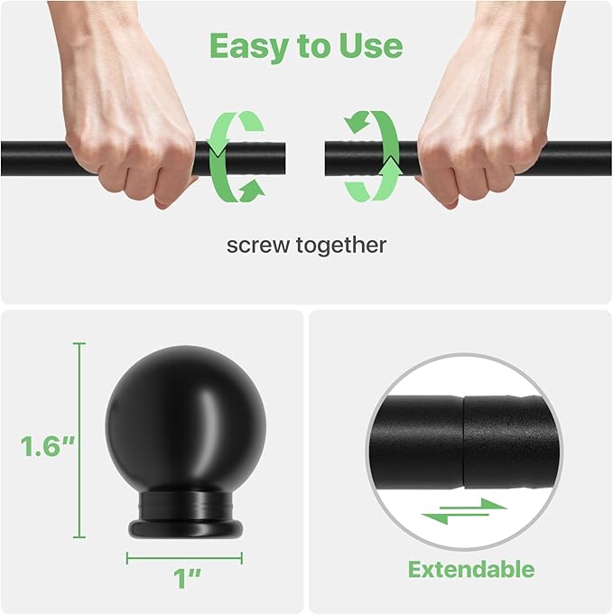 Black Curtain Rods for Windows 66 to 120, Long Curtain Rod for Outdoor Patio - Image 5