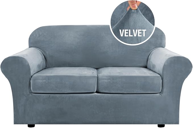 H.VERSAILTEX Real Velvet Plush 3 Piece Stretch Sofa Covers Couch Covers by HVERSAILTEX