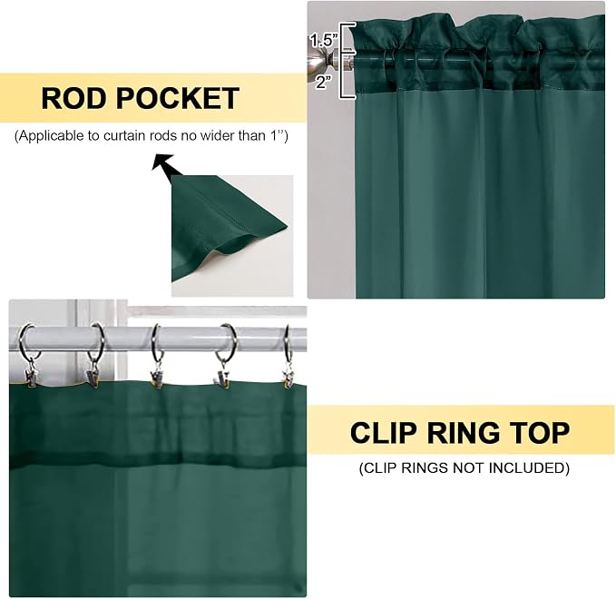 OVZME Hunter Green Sheer Curtains 96 Inches Long 2 Panels - Image 3