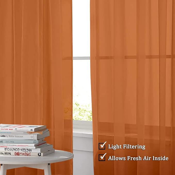 OWENIE Sheer Orange Curtains, Sheer Curtains 84 inch Length 2 Panels Set - Image 2
