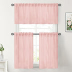 HOMEIDEAS Non-See-Through Blush Pink Privacy Sheer Kitchen Curtains, 30 X 24 - Image 2