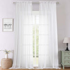 Lecloud White Sheer Curtains 120 Inches Long 2 Panels, Extra Wide Farmhouse by Lecloud