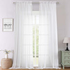 Lecloud White Sheer Curtains 108 Inches Long 2 Panels, Solid Airy Voile Extra by Lecloud