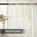 youleyar Solid Sheer Rod Pocket Curtain Voile Draperies 2 Panels White Beige - Image 3