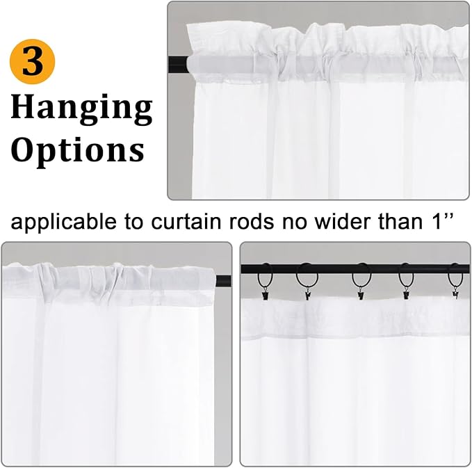Gwine White Sheer Curtains 84 Inches Long 2 Panels Set - Image 4