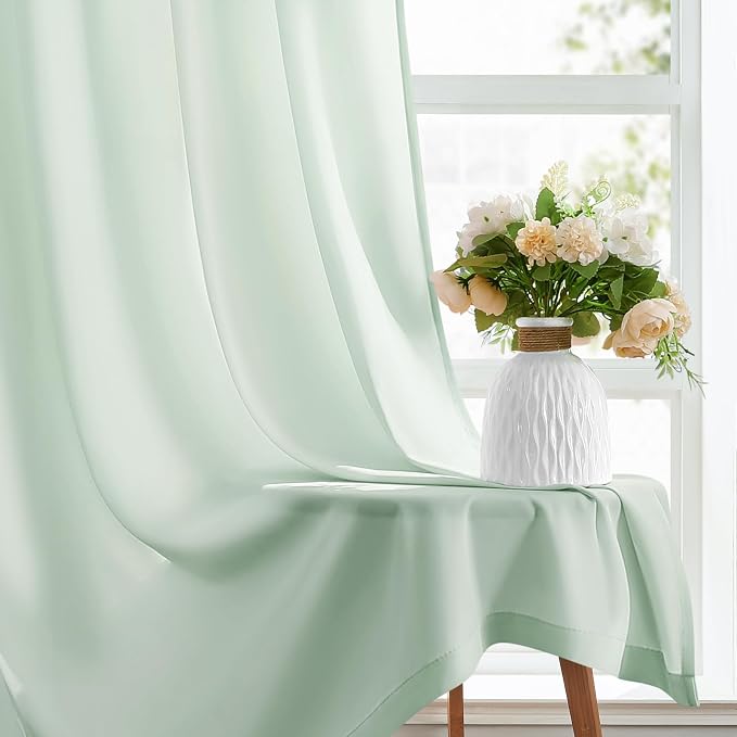 HOMEIDEAS Non-See-Through Sage Green Privacy Sheer Curtains, 52 X 96 Inches - Image 6