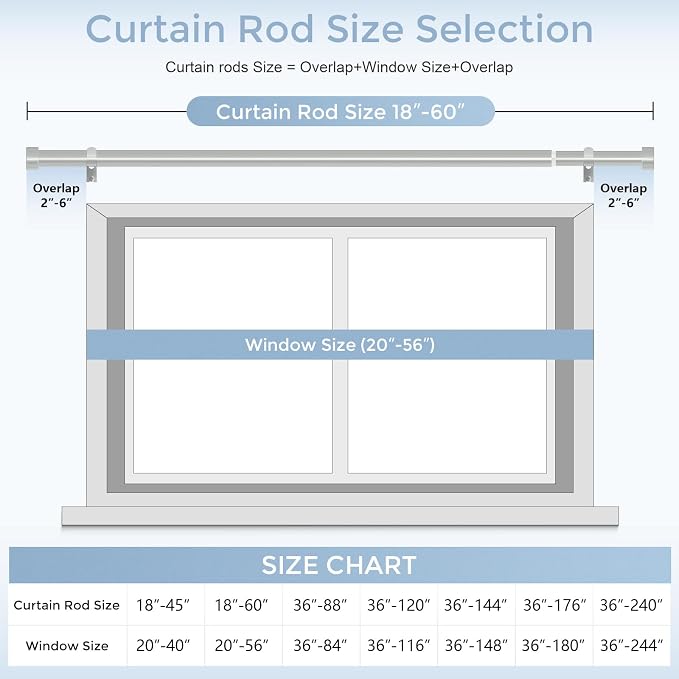 VOIIY Silver Curtain Rods for Windows 28 to 48 Inch, Size:30-60 Inch, Antique - Image 5