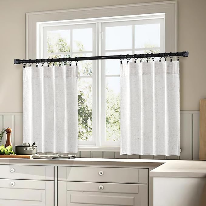 MIULEE White Curtains 24 Inch Length 2 Panels, Soft Thick Linen Textured Semi - Image 3