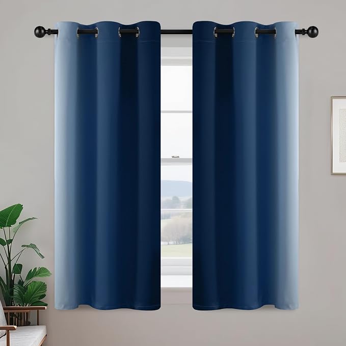 Yakamok Blue and Greyish White Ombre Curtains, Room Darkening Gradient Color - Image 2