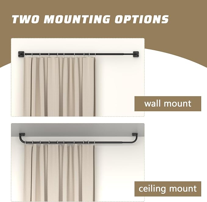 UIOSANRT Curtain Rods for Windows 48 to 84 inch, 5/8" Diameter Black Curtain - Image 3
