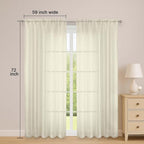 OWENIE Cream Sheer Curtains 72 Inches Long 2 Panels Set, Transparent Voile - Image 2