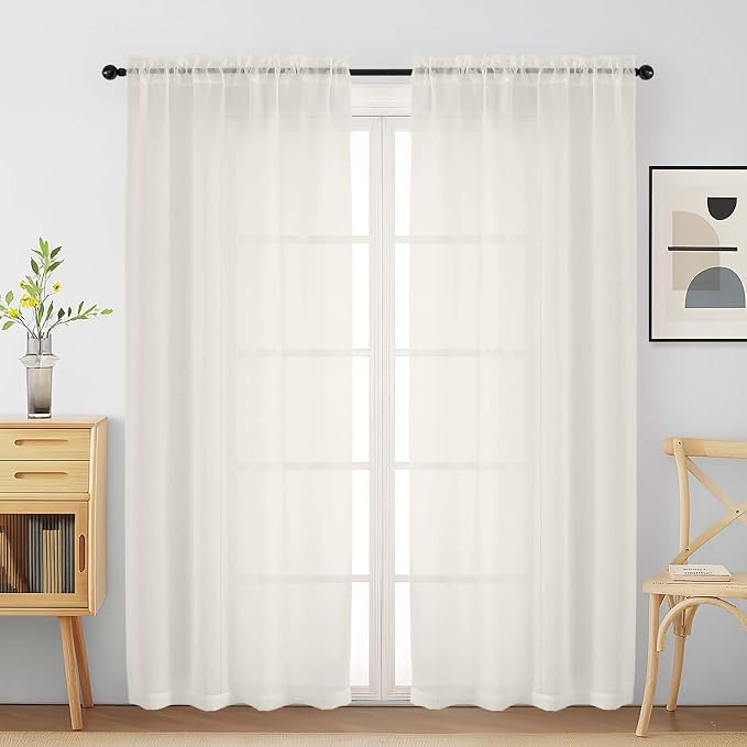 Ivory Sheer Curtains for Window 72 inches Long 2 Panels Set, Soft Airy Modern by Home
