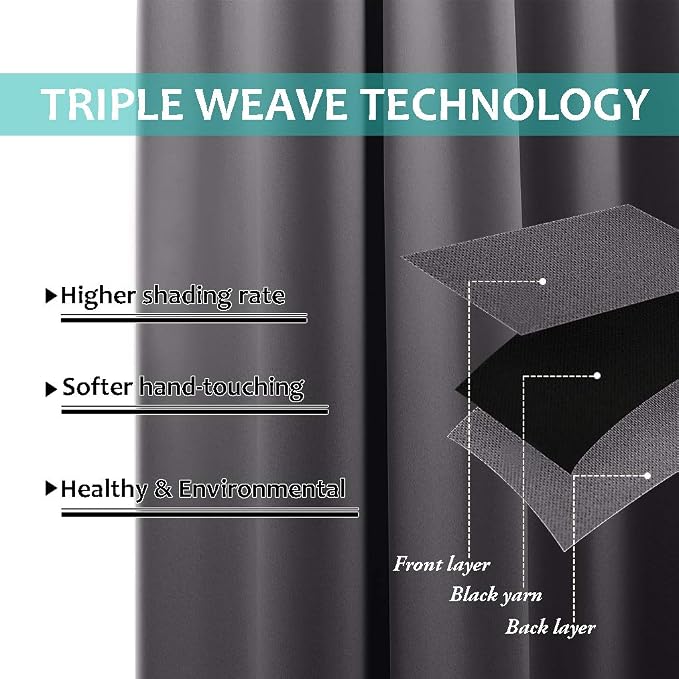 NICETOWN Grey Full Shade Curtain Panels, Pair of Thermal Insulated & Energy - Image 6