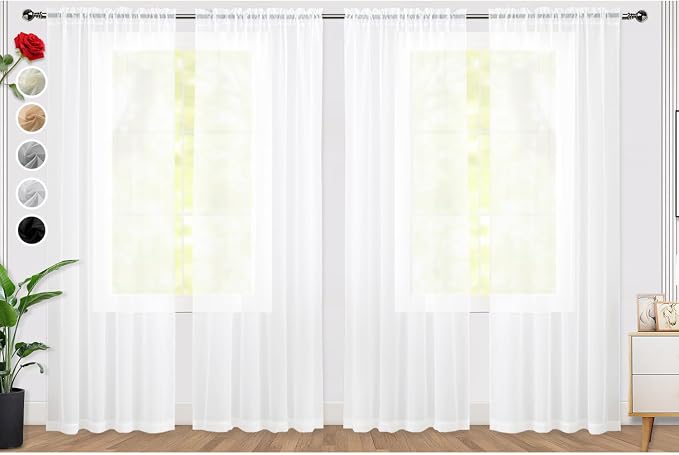 SpaceDresser Sheer White Curtains 4 Panels Rod Pocket Semi-Sheer Curtain 63 by SpaceDresser