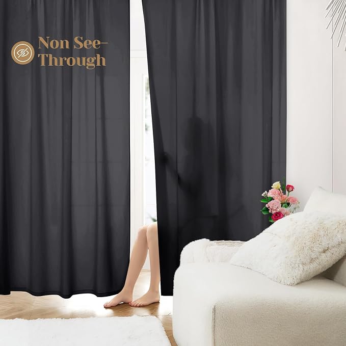 HOMEIDEAS Halloween Non-See-Through Black Privacy Sheer Curtains, 52 X 45 - Image 2