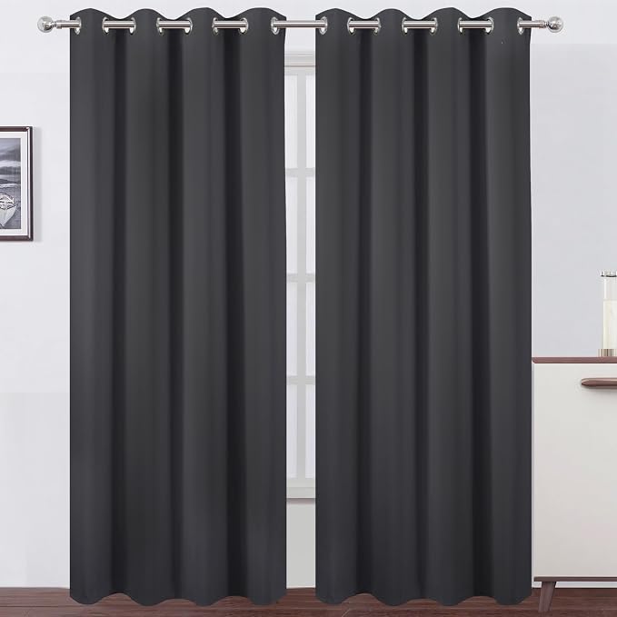 LEMOMO Blackout Curtains 52 x 90 inches Long Dark Grey Curtains Set of 2 Panels - Image 2
