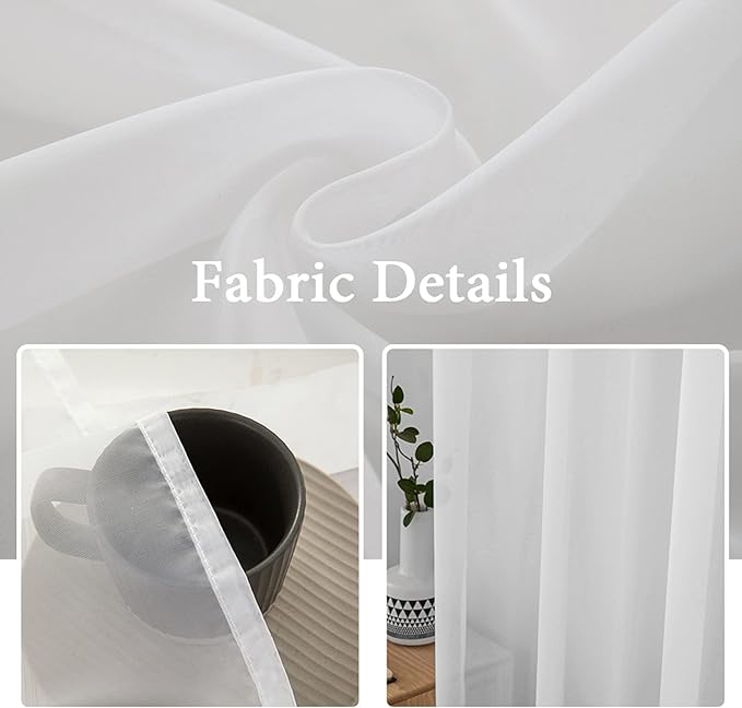 MIULEE 2 Panels Solid Color White Sheer Window Curtains Elegant Window Voile - Image 2
