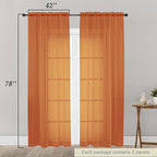Orange Sheer Curtain for Bedroom Living Room 78 Inches Long 2 Panels Set - Image 2