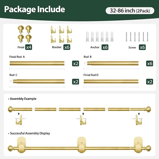 KAMANINA 2 Pack Curtain Rods No Drilling - Image 8