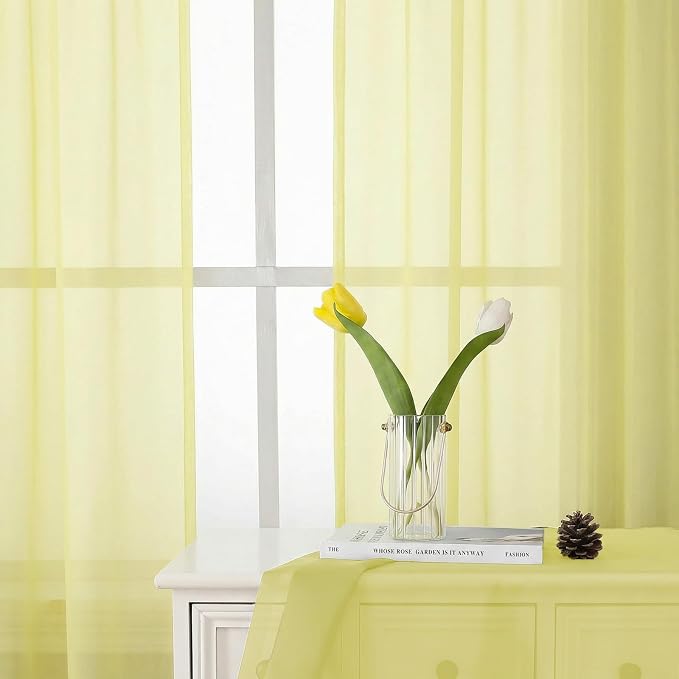 Lecloud Goose Yellow Sheer Curtains 90 Inches Long 2 Panels, Voile Rod Pocket - Image 2