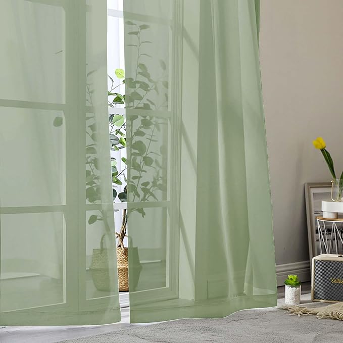 Sheer Sage Green Curtains for Bedroom Living Room 63 Inch Length 2 Panels - Image 8