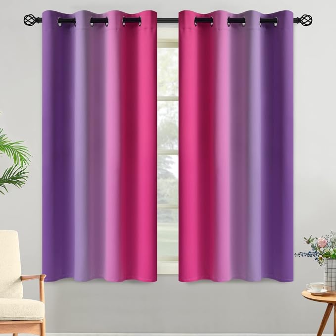 Yakamok Pink and Purple Blackout Curtains, Ombre Full Room Darkening Window - Image 2