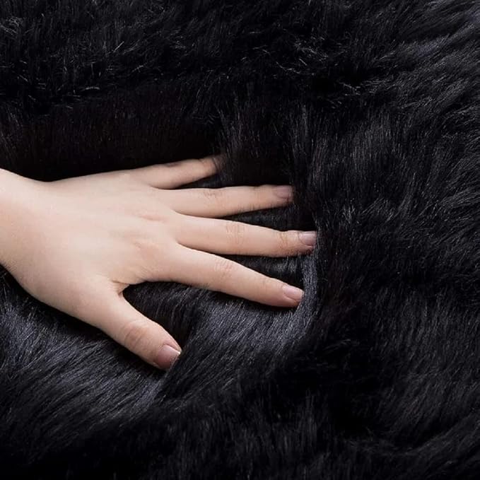 ORINOVA Washable Area Rugs 9x12 Living Room Large Black Faux Sheepskin Shaggy - Image 8